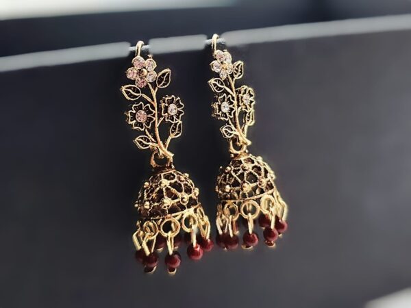 Traditional lndian Floral Jhumka Earrings – Royal Elegance - Image 2