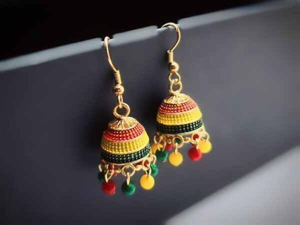 Rainbow Indian Jhumka Earrings – Vibrant & Ethnic Elegance - Image 2