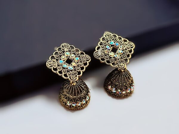 Antique Gold-Plated Mirror Work Jhumka