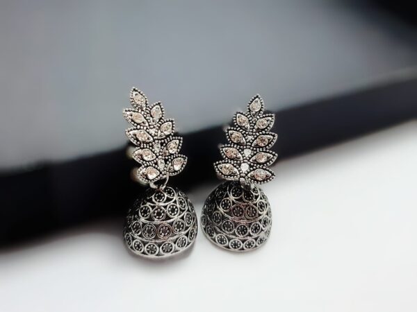 Leaf Charm Oxidized Jhumka Earrings